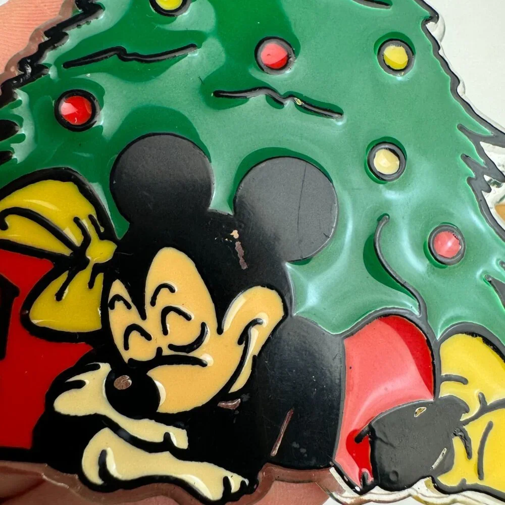 Vtg Mickey Mouse Sleeping Under Christmas Holiday Tree Ornament‎ Disney Plastic